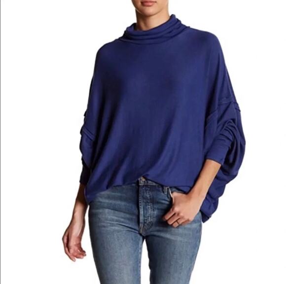 We The Free Tops - We the Free Cobalt Blue Royal Blue Mockneck Oversized Longsleeve Boho Size S